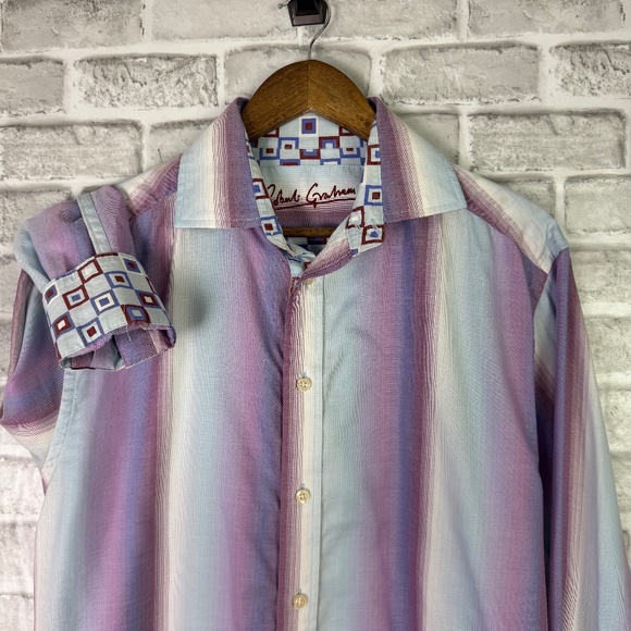 Robert Graham Lavender Ombre Striped Flip Cuff Button Up Dress Shirt Mens Large - Picture 1 of 8